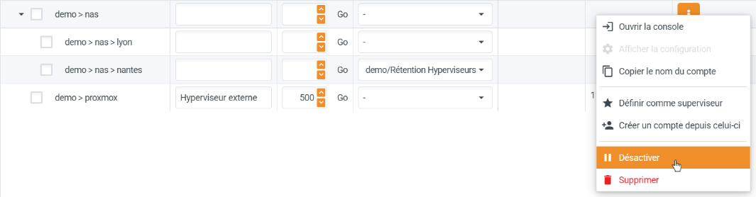 Désactiver ou supprimer un compte unitaire
